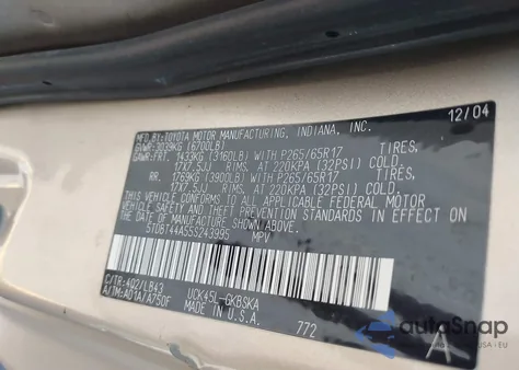 2005 Toyota Sequoia Sr5 V8 из США, поврежденный, VIN 5TDBT44A55S243995